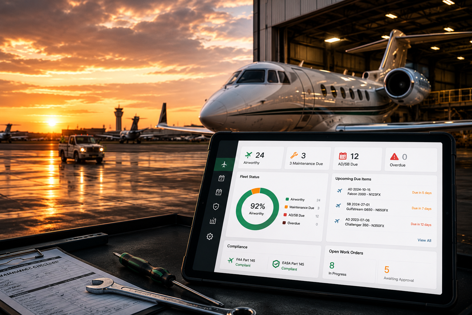 Aviation fleet at the hangar