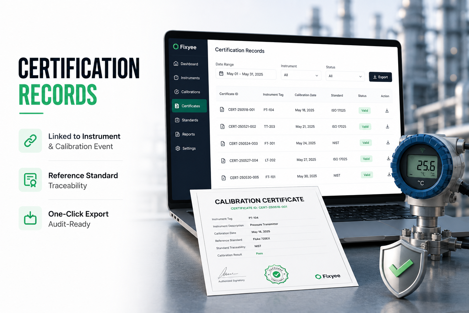 Certification Records — traceable, audit-ready calibration certificates