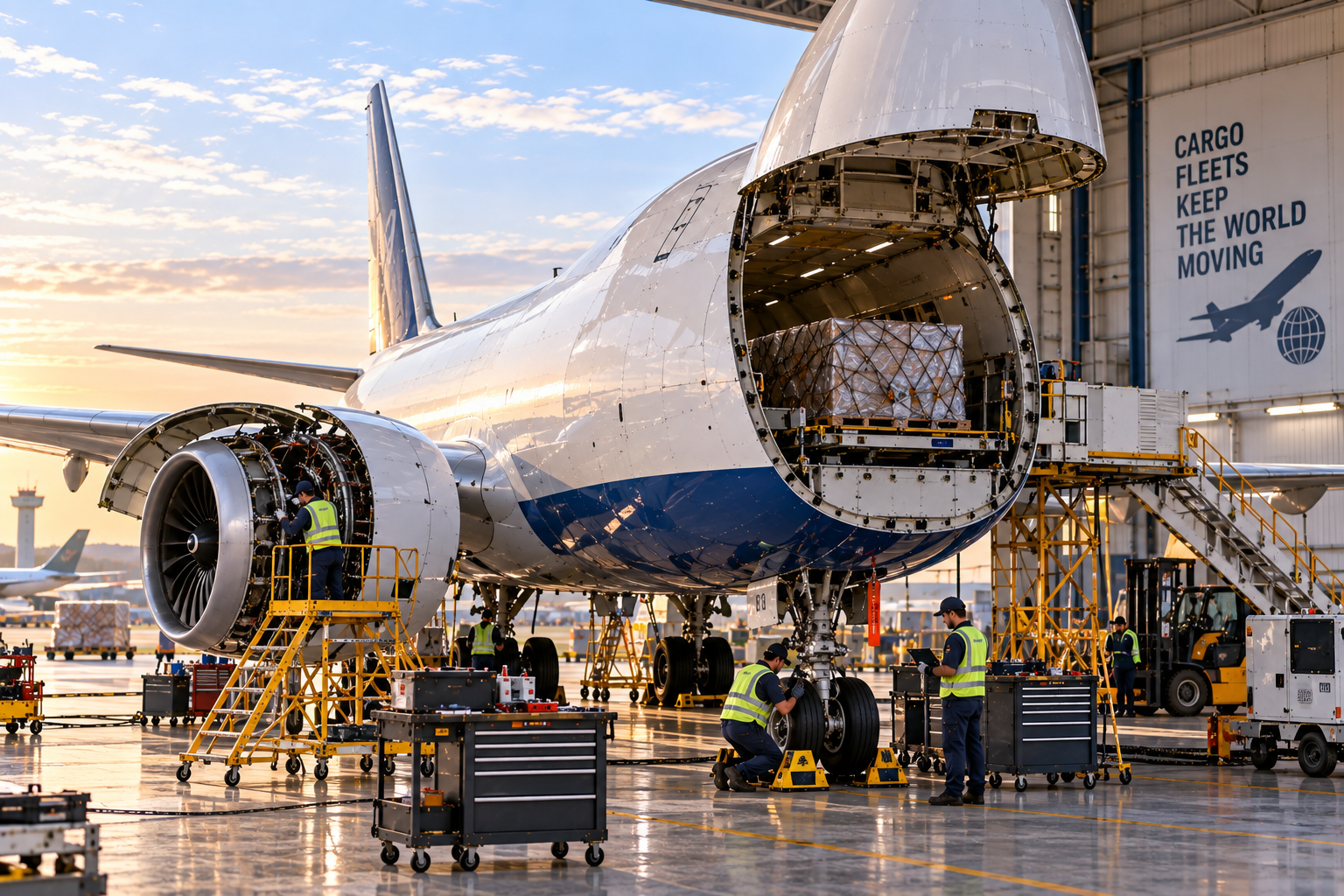Airliner in maintenance hangar