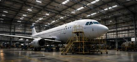 Airliner in maintenance hangar