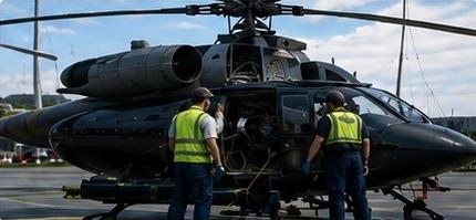 Helicopter with maintenance crew