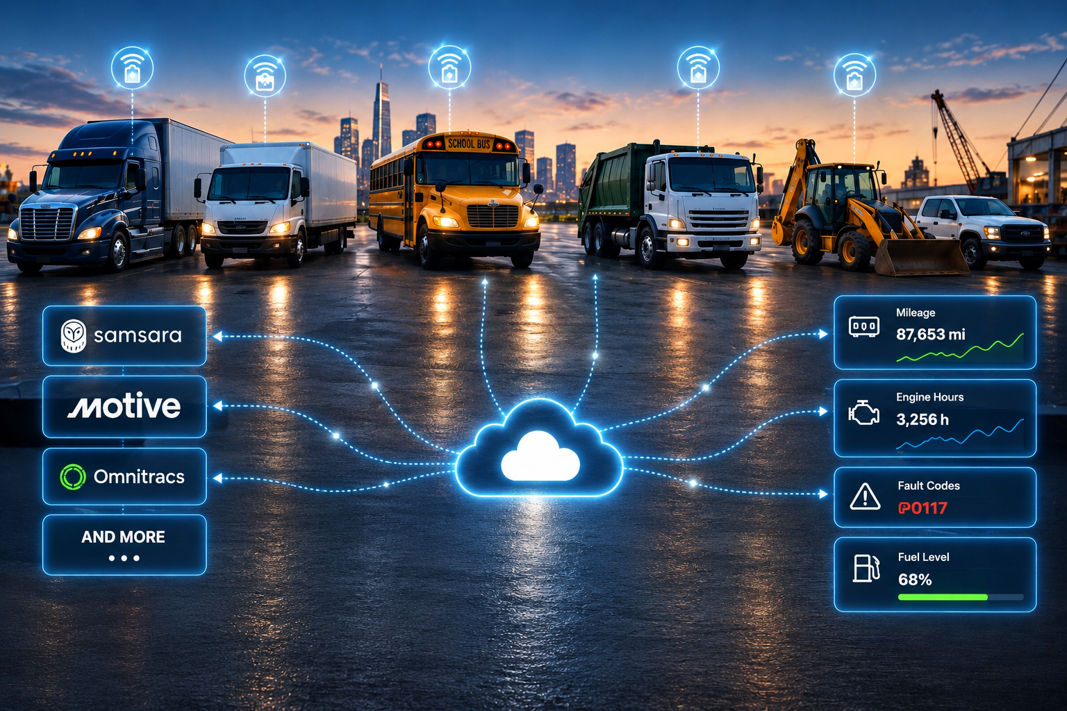 Fleet dispatcher monitoring vehicles on telematics dashboard